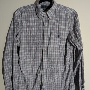 Ralph Lauren Men's Gray and White Checkered Shirt